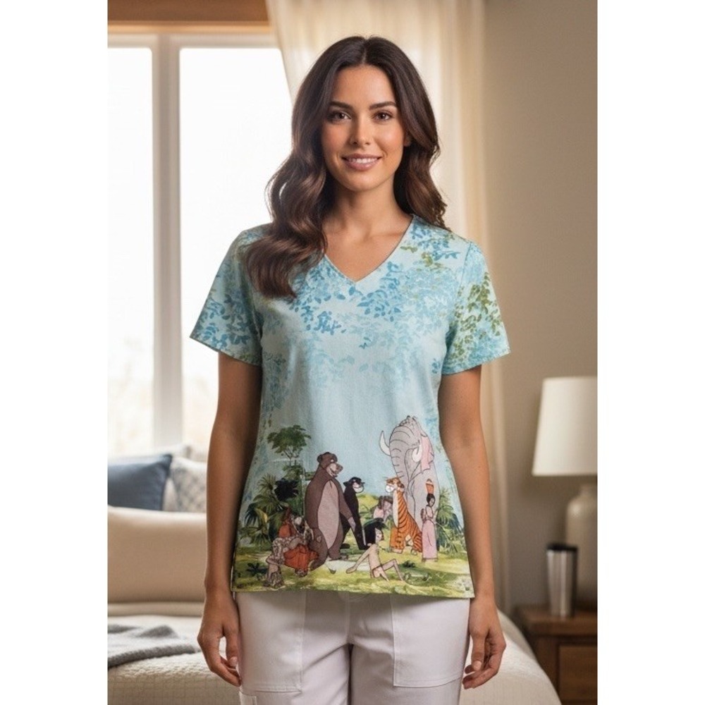 Disney' The Jungle Book  XL NOVELTY PRINT SCRUBS TOP  Shirt SIZE X Large Rare